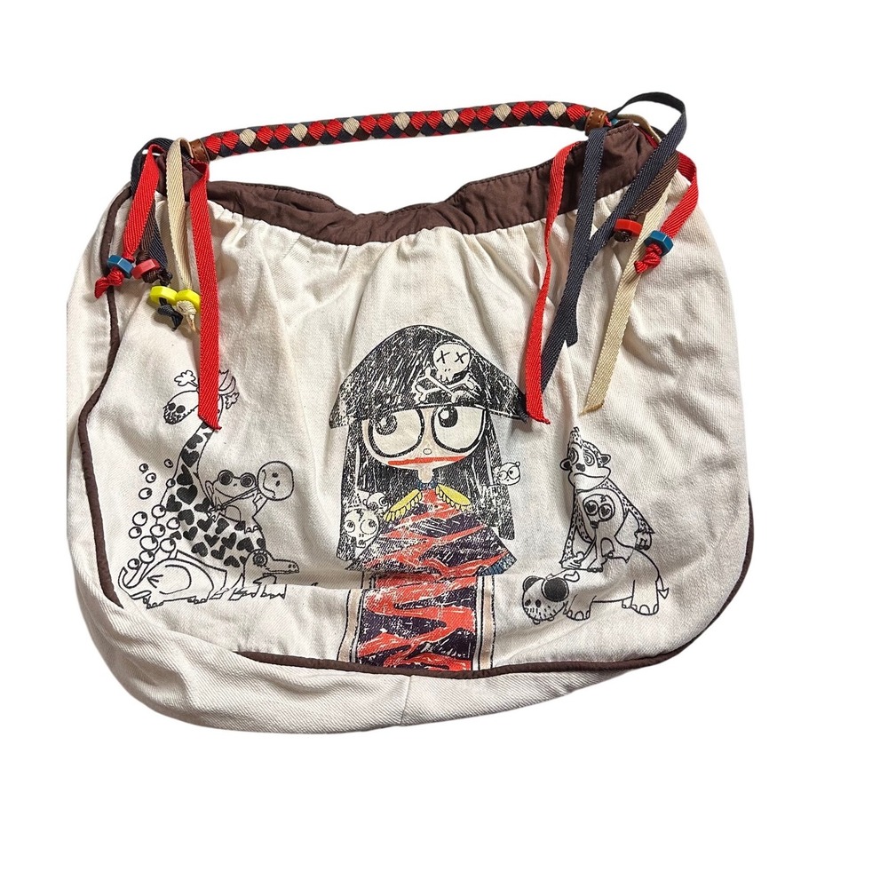 FLAWED MARC BY MARC JACOBS Pirate Girl Graphic Canvas Hobo Bag Tote Braided